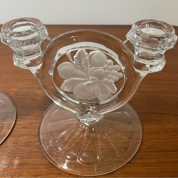 Vintage Elegant Indiana Glass Constellation Grape Double Candlestick, Pair - Picture 2 of 6